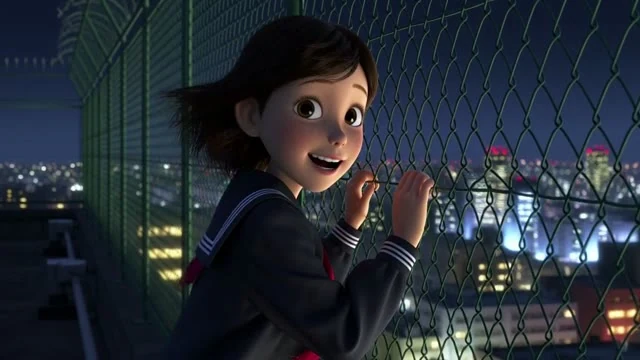 3DCGのカット。夜の屋上 · 制服の少女 · 3DCG